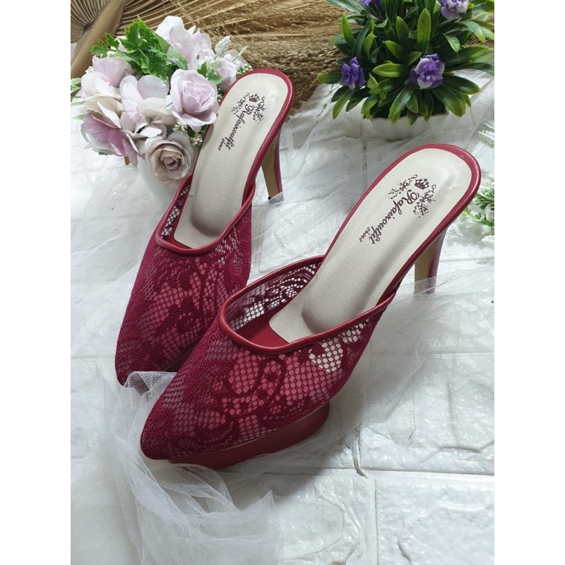 sepatu senna merah Maroon tinggi 10cm lancip