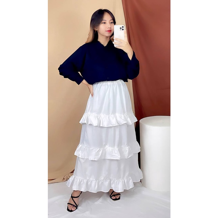 Tq88indonesia Fashion Busana Bawahan Wanita Terbaru / YORIE SKIRT /  Rok Rampel Maxi / Rok Panjang Casual / Ootd Kekinian / Outfit Kekinian / Ootd