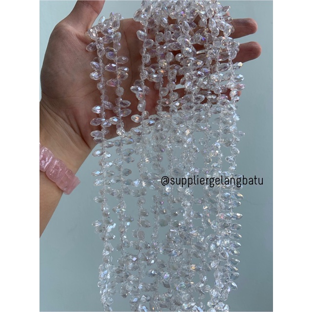 KRISTAL CEKO TETES AIR MATA 6MM PUTIH WHITE QUARTZ LUBANG SAMPING