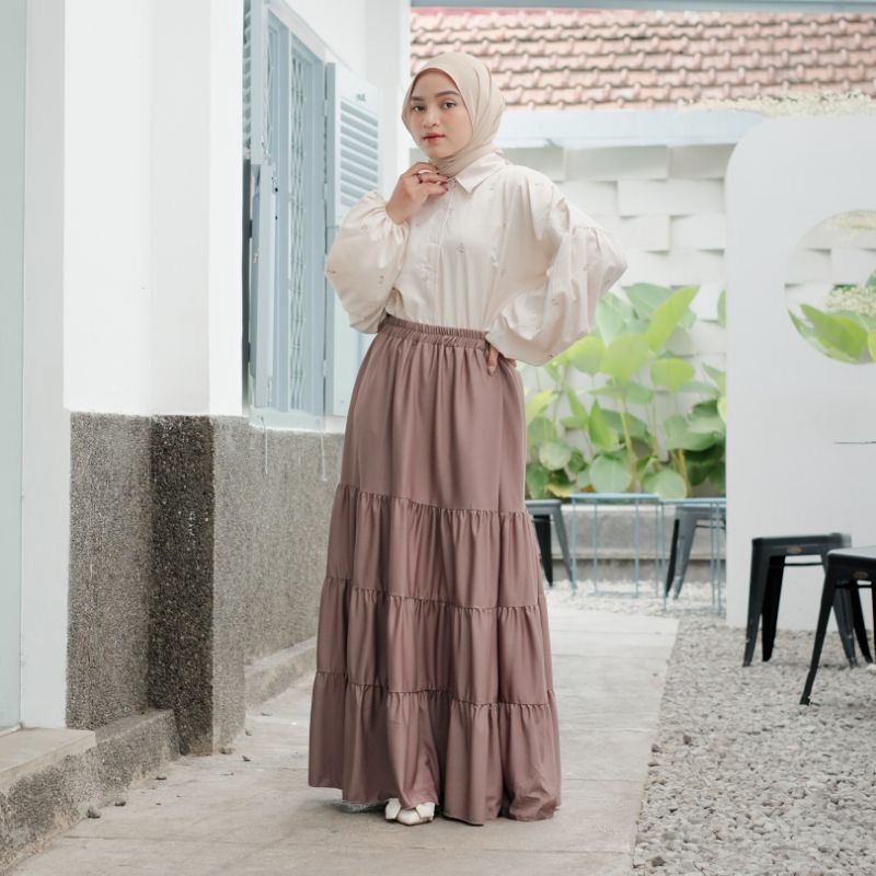 LEA SKIRT ROK TINGKAT REMPEL HYGET KARET FULL PINGGANG ROK POLOS PGMTA