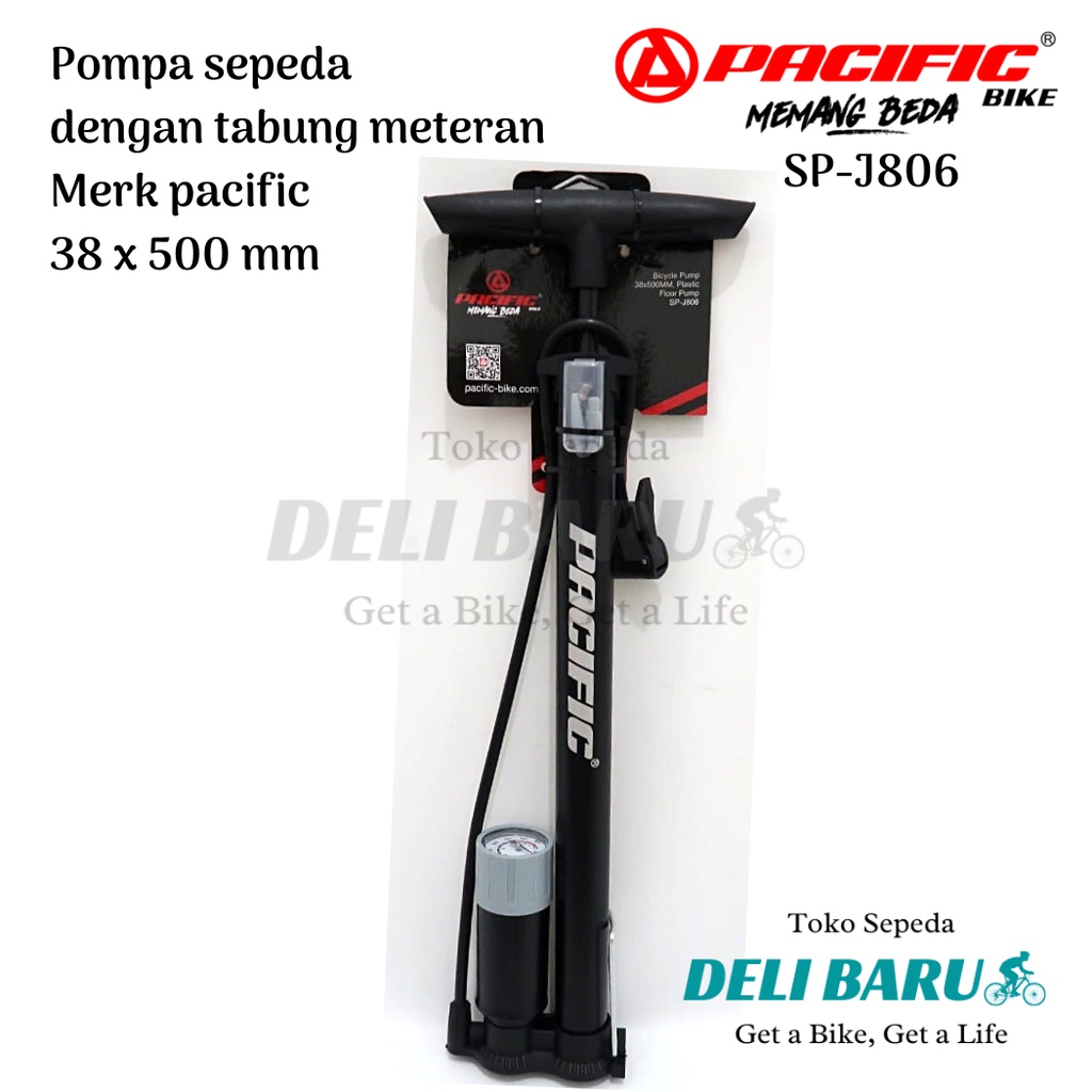 Pacific Pompa angin SP-J806 model Tabung meteran sepeda dan motor pentil AV dan FV