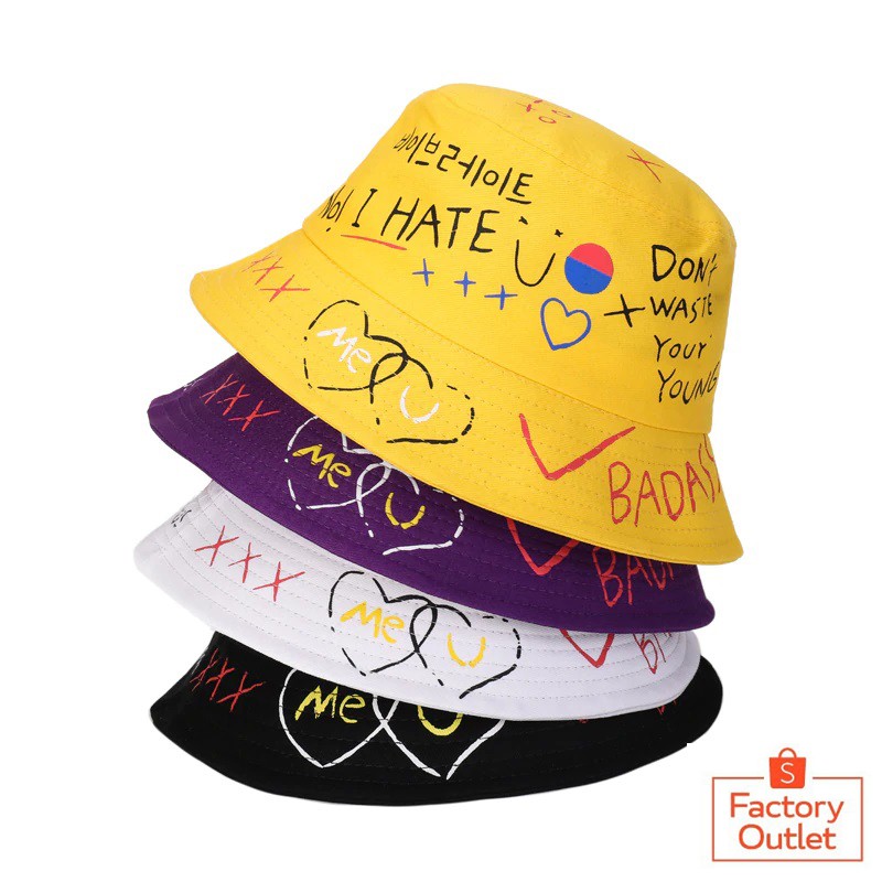 Topi bucket sablon premium bolak balik / Topi Bucket Sablon Badas