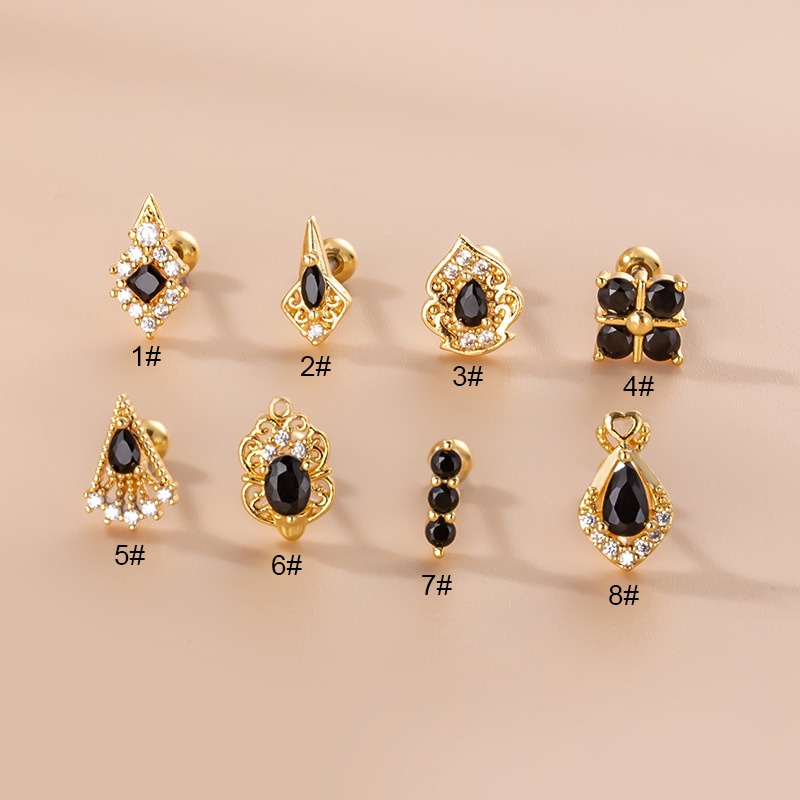1pc Anting Tindik Tulang Rawan Telinga Bentuk Barbel Bahan Baja Zirkon Hitam Ukuran 6mm 20Gauge