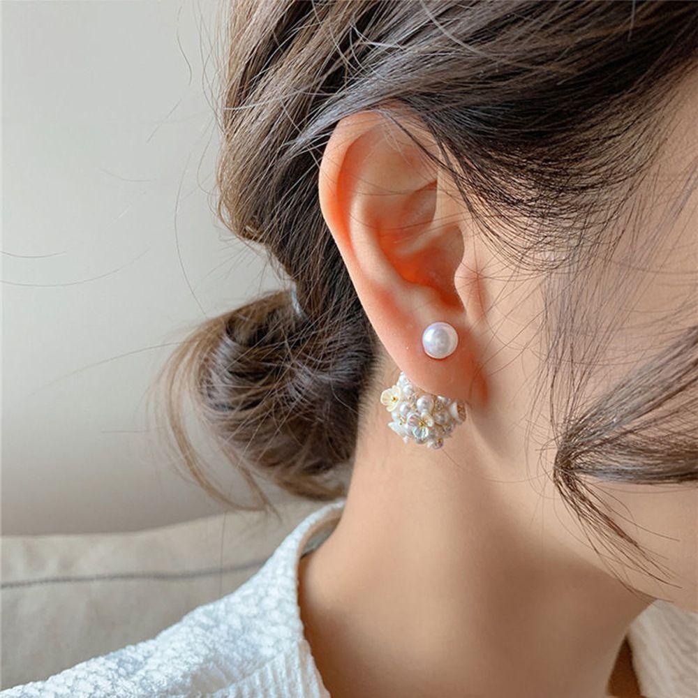 Anting Stud Mutiara Kerang Bahan Alloy Gaya Korea Untuk Pesta