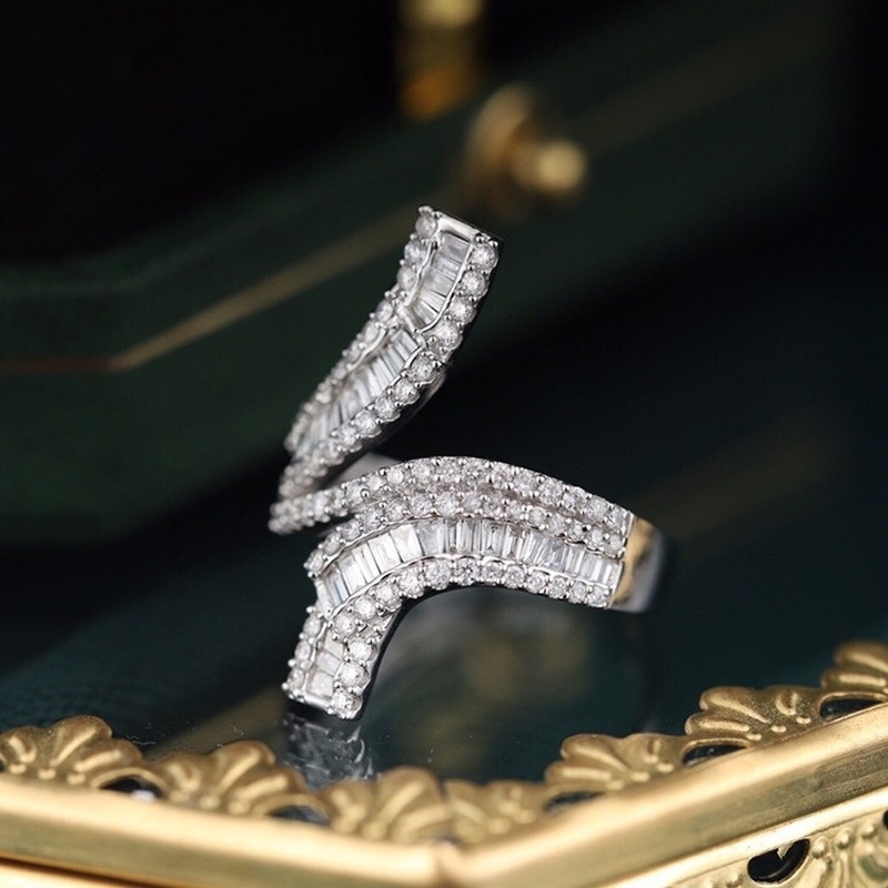 Fashion Elegant Graceful Platinum Ladder Square Full Rhinestone Ring