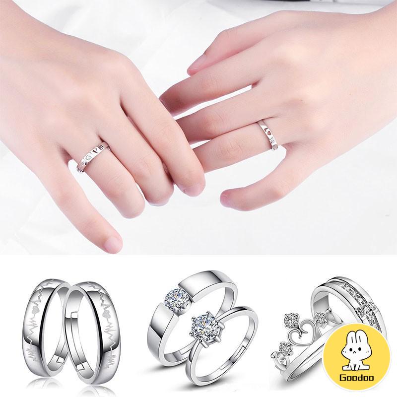 925 Silver Cincin Pasangan Berlian Mode Wanita Perhiasan Cincin Couple Rings -Doo