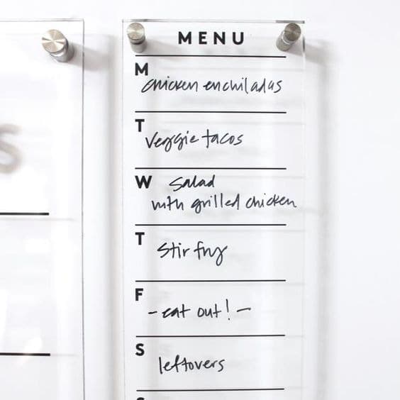 Menu Weekly Planner Akrilik | Weekly Meal Planner Dinding Acrylic Wall Calendar Dapur Jadwal Makan