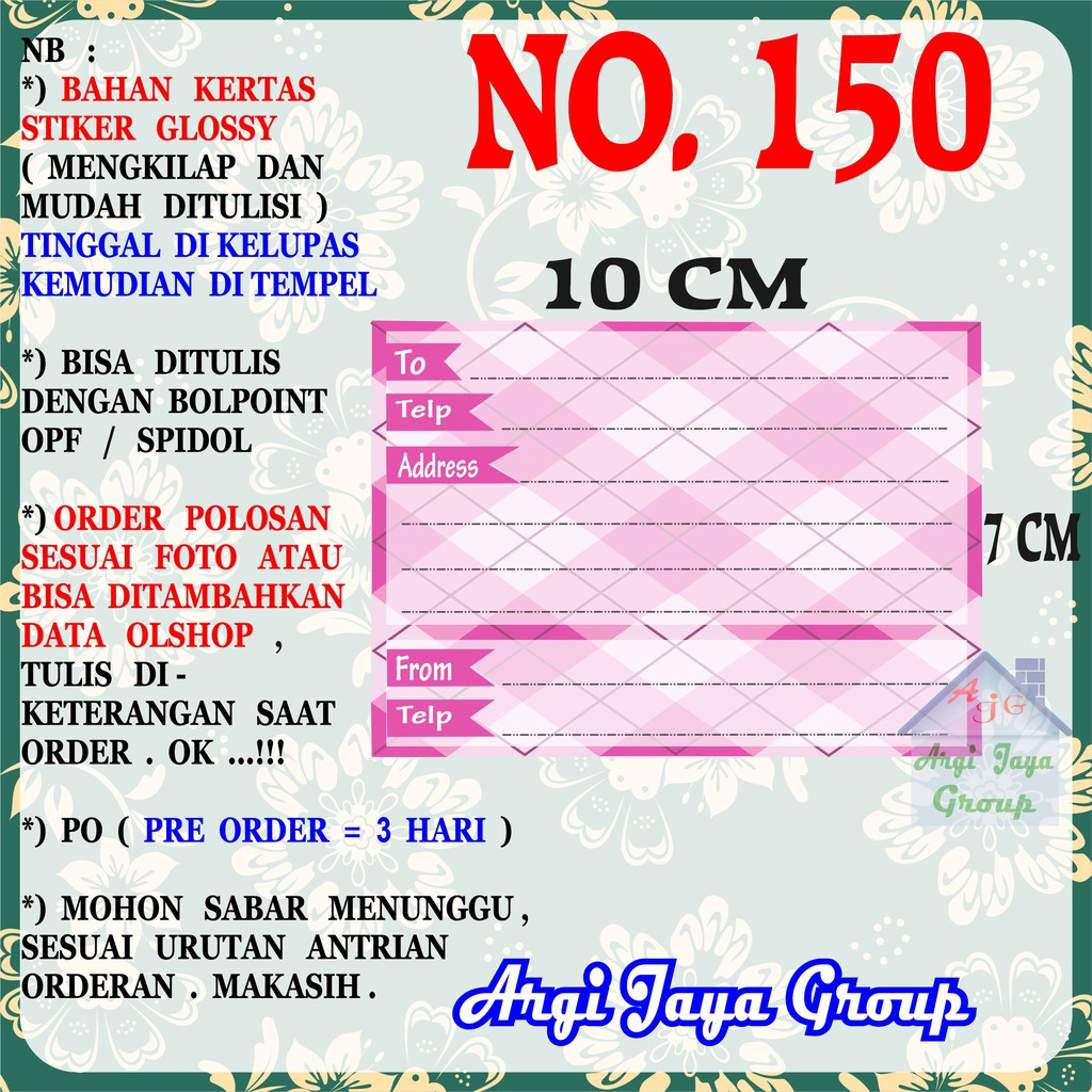 

Stiker Pengiriman - Sticker Alamat Olshop Murah Nomer 150 - 10x7 cm - Glossy