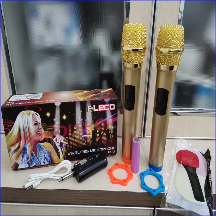 COD Microphone Profesional Wireless Mic Double FLECO M-12//Mic Wireless Double FLECO M-12//MIC KARAOKE//MIC WIRELESS X-BASS//MIC SALON AKTIF