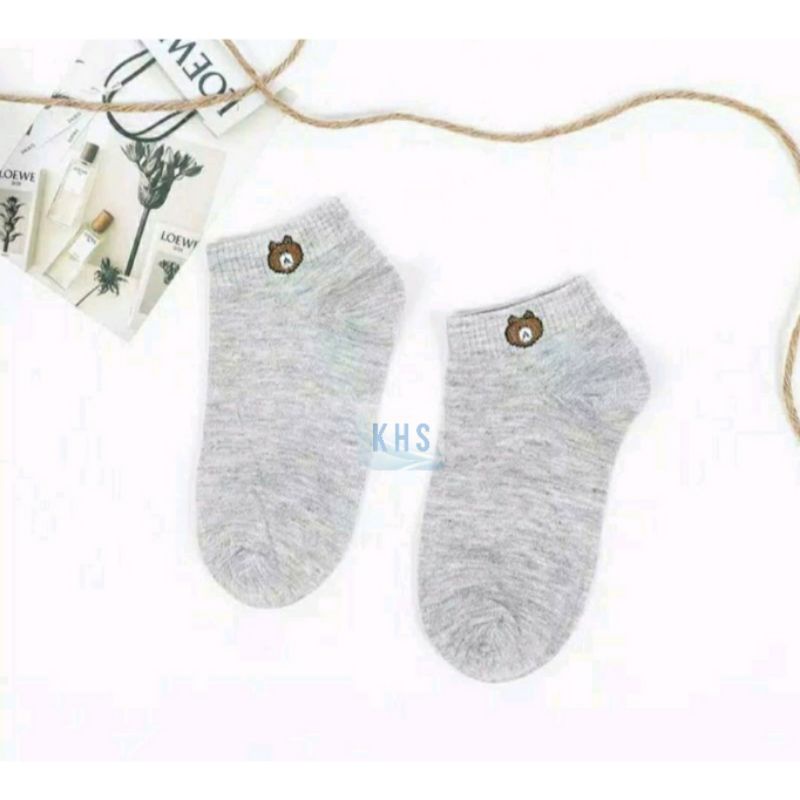 Kaos Kaki Pendek Semata Kaki Ankle Cute Short Socks Bear KaosKaki BUNGA POLOS BERUANG MURAH KHS-BERUANG - ABU ABU