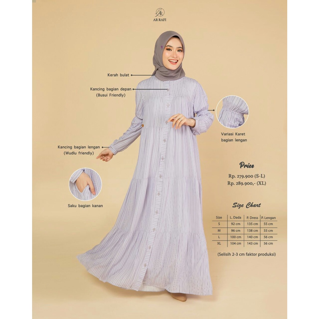 NABILA DRESS HIJAB ARRAFI TERBARU ORIGINAL /GAMIS RAYON ADEM /GAMIS GARIS VERTIKAL /GAMIS ARRAFI /DR