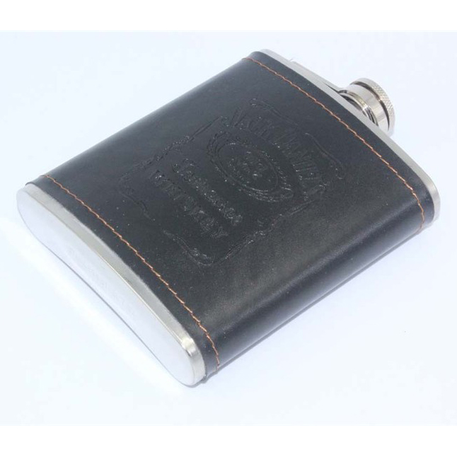 Botol Bir Hip Flask Stainless Steel Leather with Shot Glass 7Oz