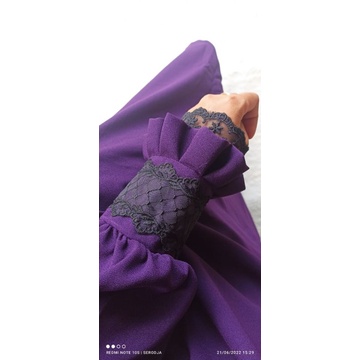 SERODJA Sahla Dress Gamis Simple Renda Rempel, Size M. L dan XL-Ungu terong