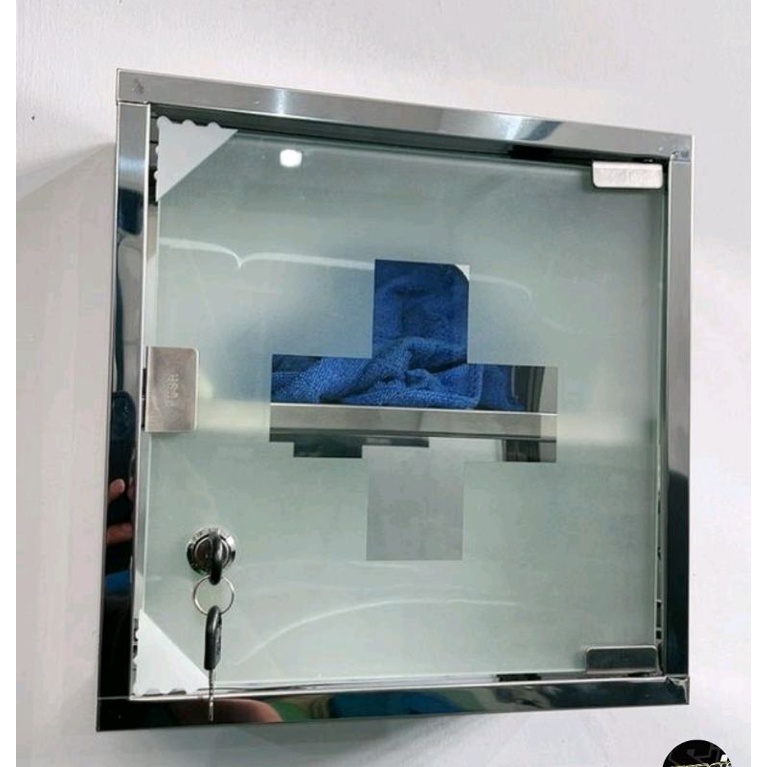 KOTAK OBAT P3K DINDING STAINLESS/ LEMARI OBAT P3K DINDING RAK 2 SUSUN MINIMALIS/Wall Medical Cabinet