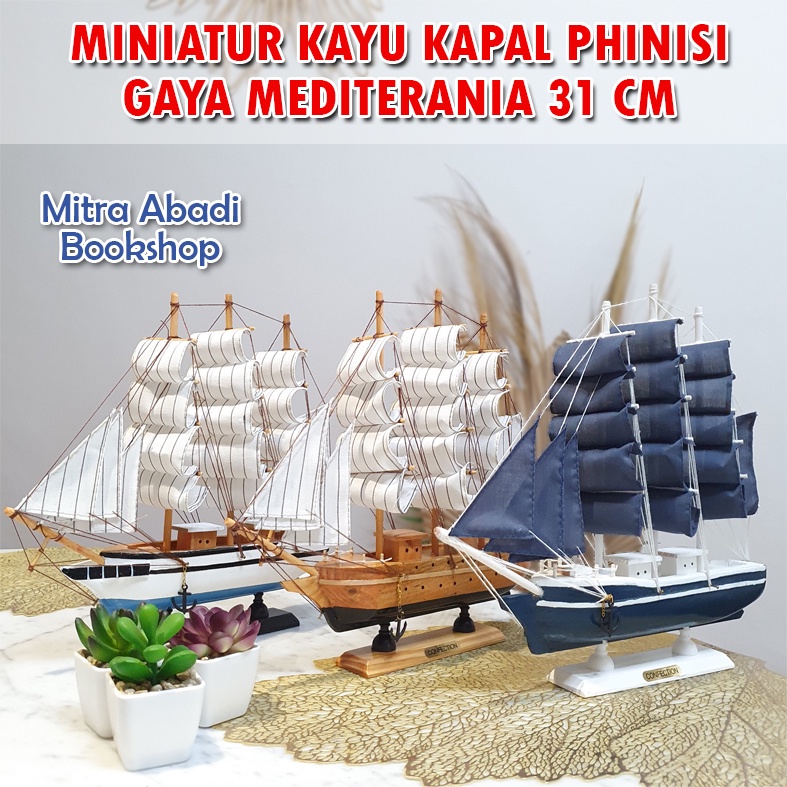 Dekorasi Miniatur Kapal Phinisi Mini Gaya Mediterania Ukuran 31 cm