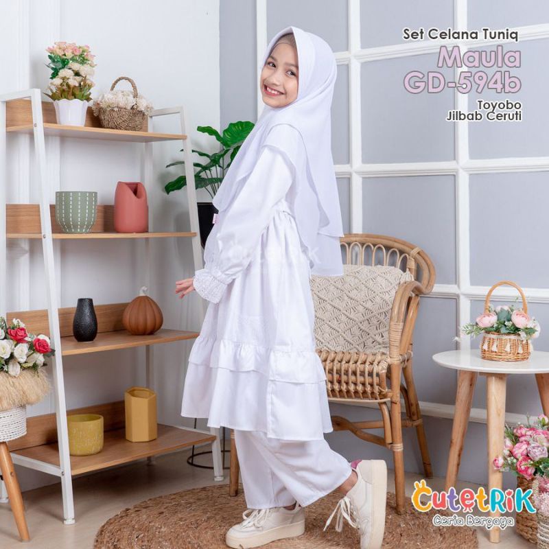 SET CELANA TUNIK PUTIH MAULA UNTUK USIA 3-8 Tahun