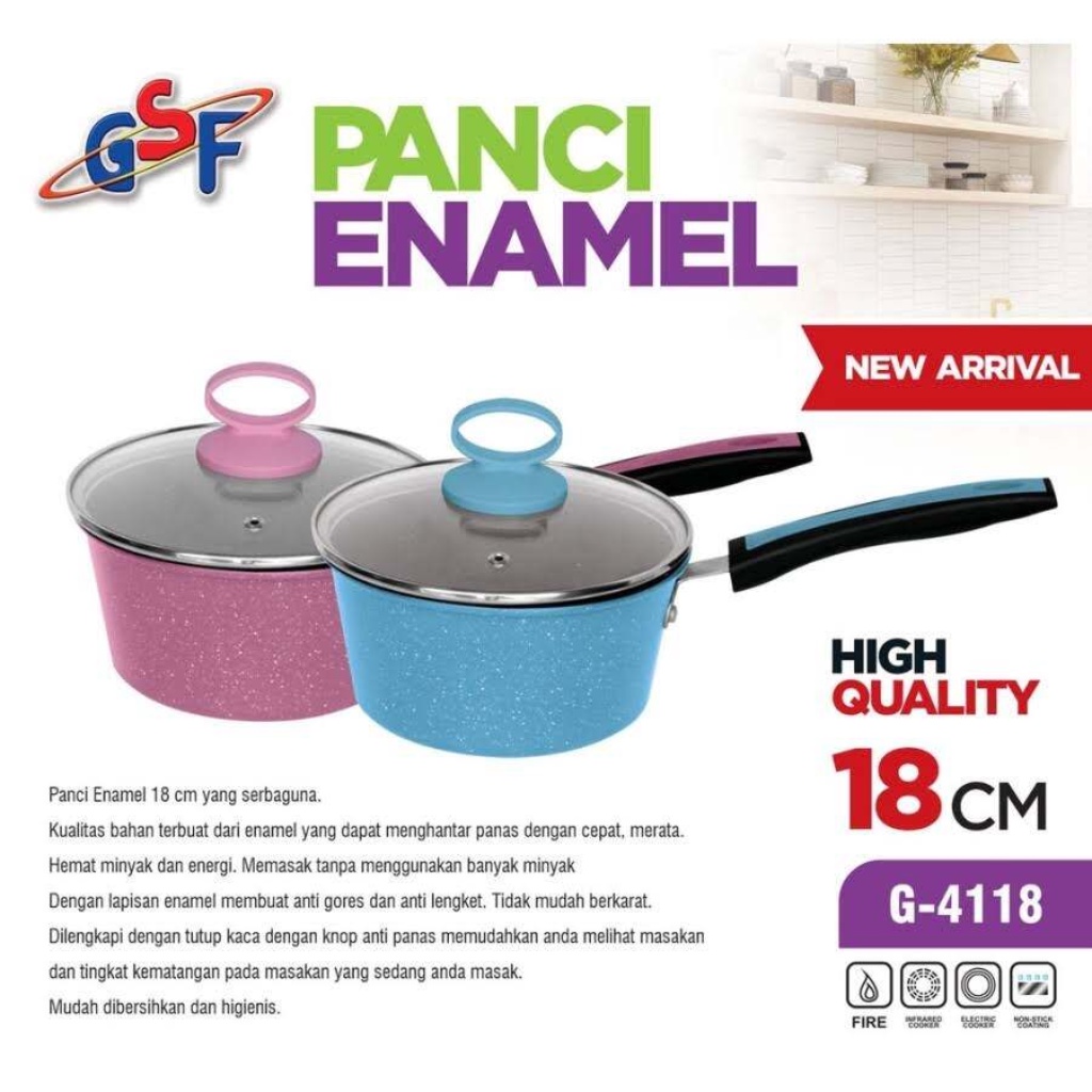 Jual Panci Susu Rebus Enamel 18cm Anti Lengket Plus Tutup Kaca Panci