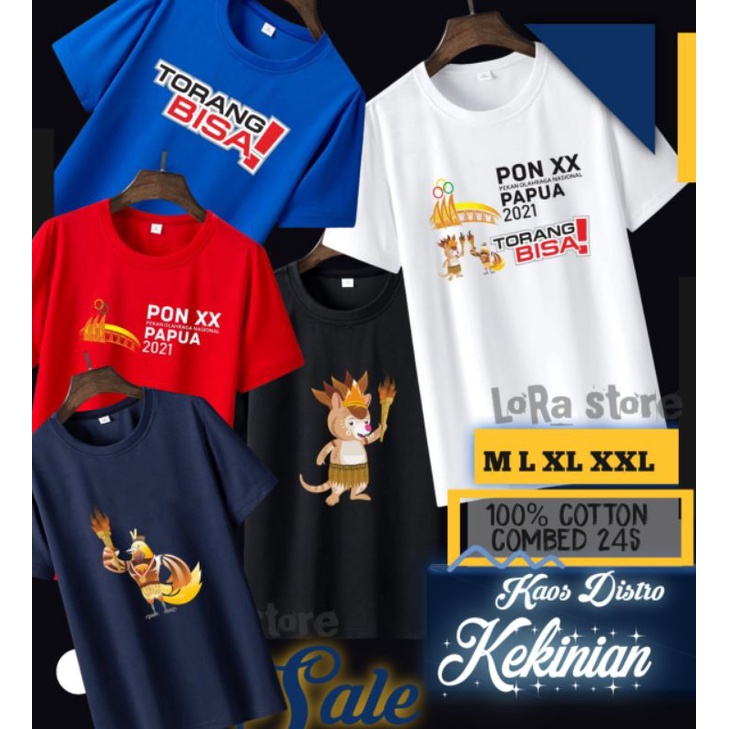Baju Kaos PON Papua 2021 Maskot Kangpho Drawa Torang Bisa Indonesia Pekan Olahraga Nasional unisex c