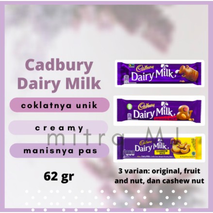 

Cadbury Dairy Milk Chocolate (62 gr) | Cokelat Susu