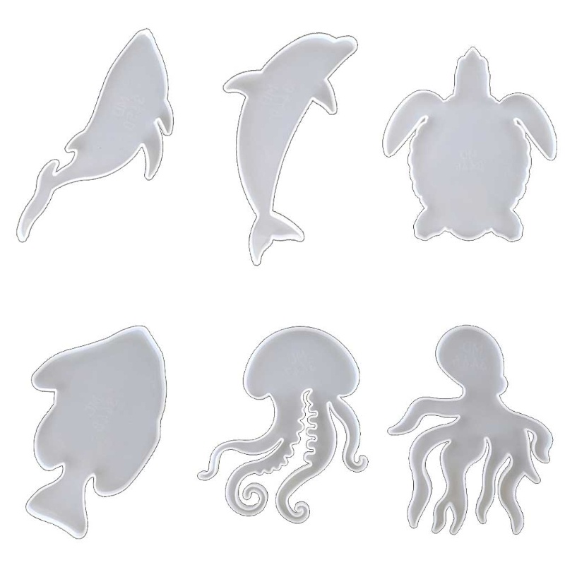 SIY  6Pcs Marine Organism Coaster Silicone Resin Molds Sea Turtle Dolphin Fish Octopus Tea Mat Ocean Coaster Molds Kit Tools