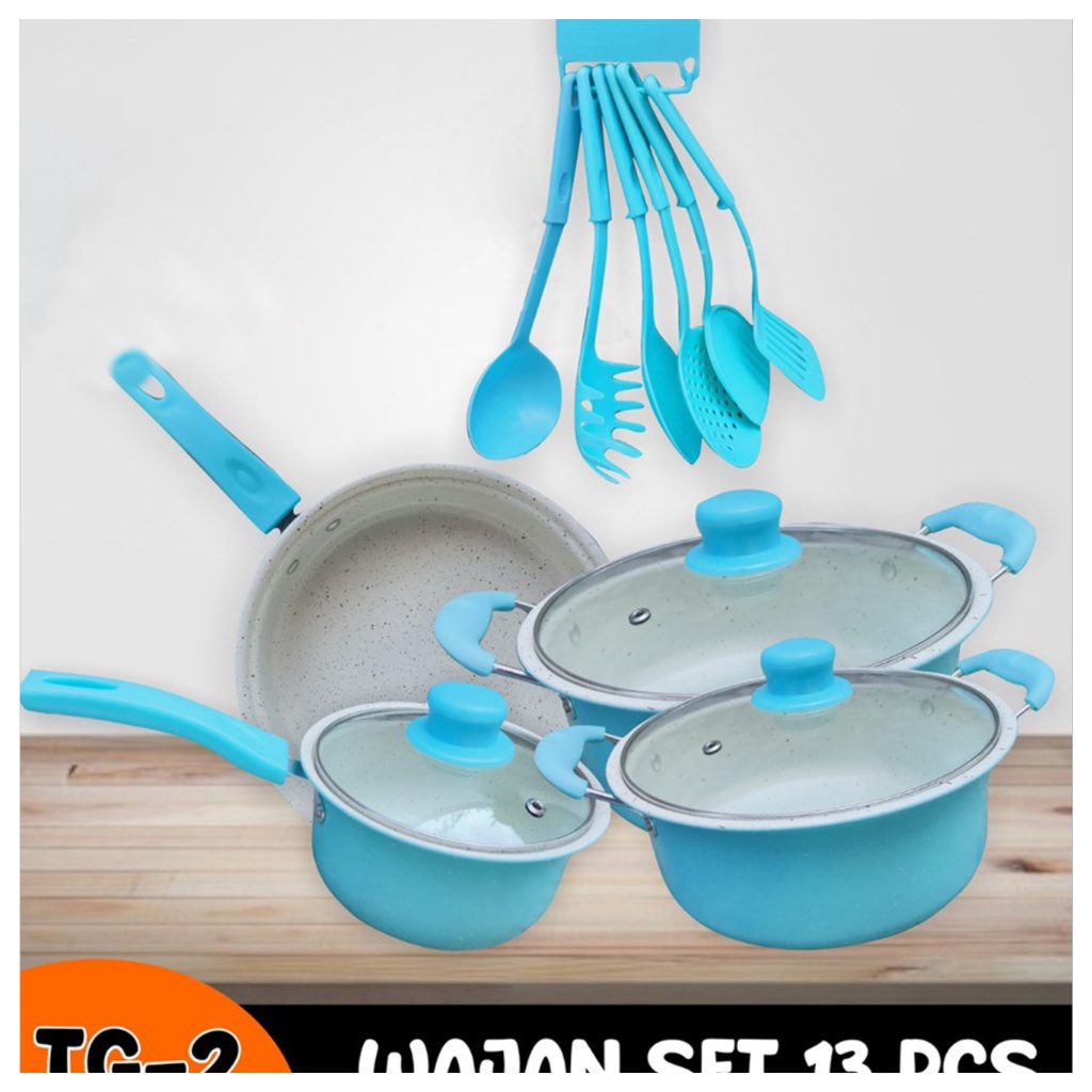 Panci Set isi 13 pcs / Cookware 13 in 1 Peralatan Masak Panci Tutup Teflon Kitchen Spatula Plastik