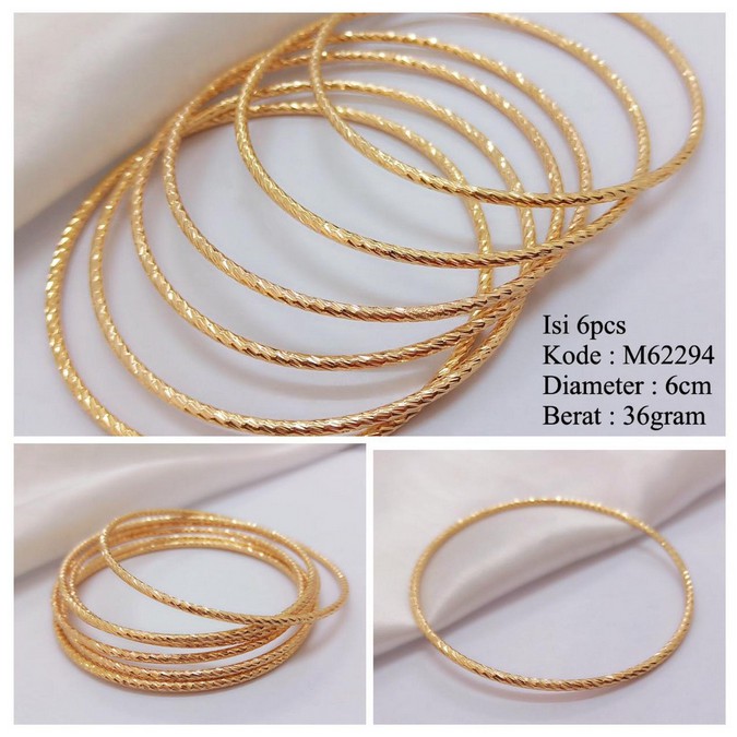 M62294 Gelang Keroncong Isi 6pcs Lapis Emas Ukir Halus