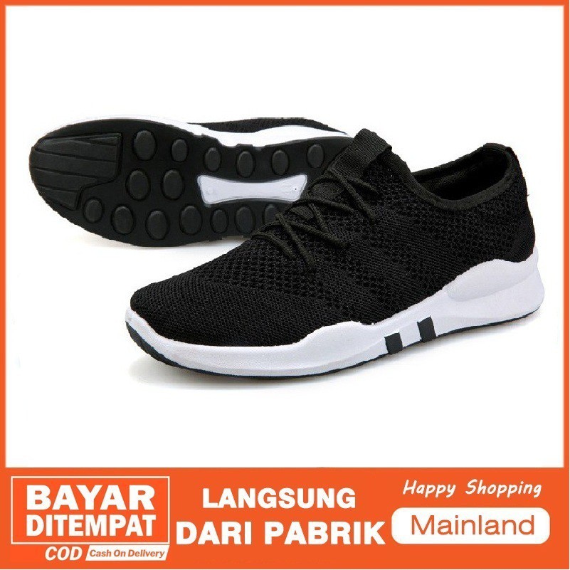 Mainland Sepatu Running Shoes Sepatu Olahraga Pria Tali Pria Fashion Korea Hitam EE01-A