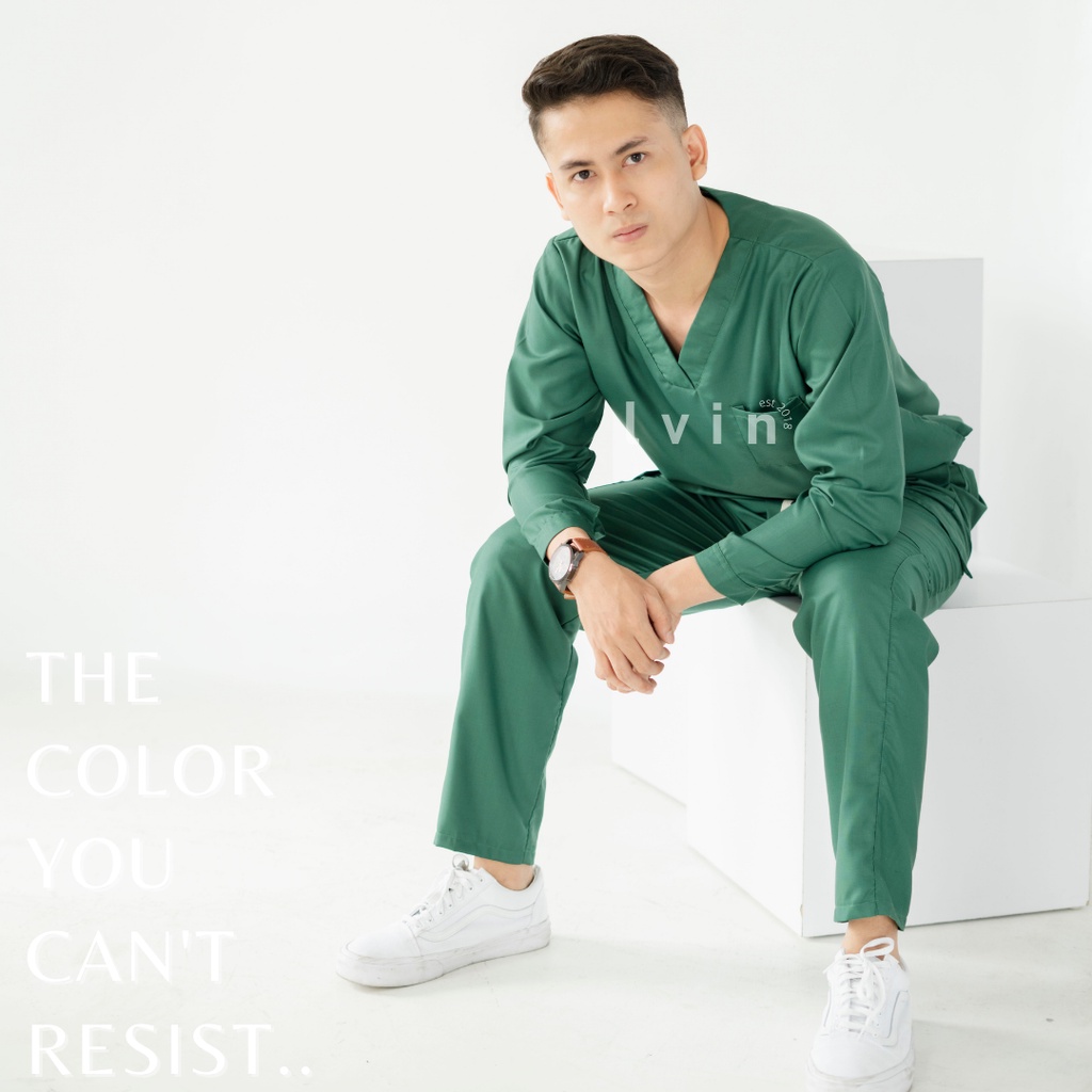 [ Lvin ] VOL I -  Baju OKA V neck Celana Reguler Fit  Lengan Panjang / Baju Jaga / Set Baju Celana Jaga Oka / Baju Dokter / Baju OK / Squad Series