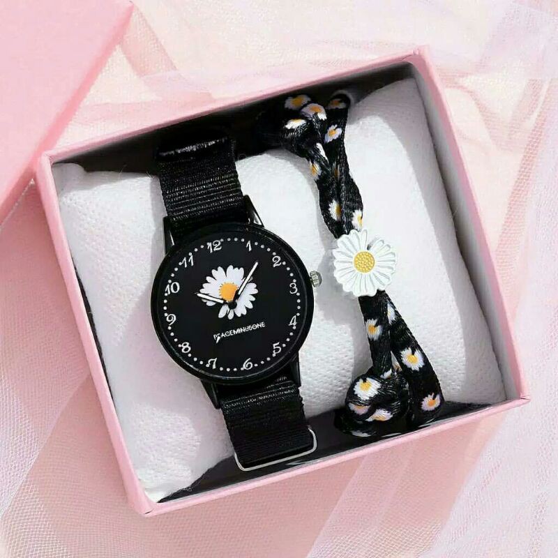 Daisy Black Round Watch Analog Jam Tangan Ulzzang Peaceminusone GDragon