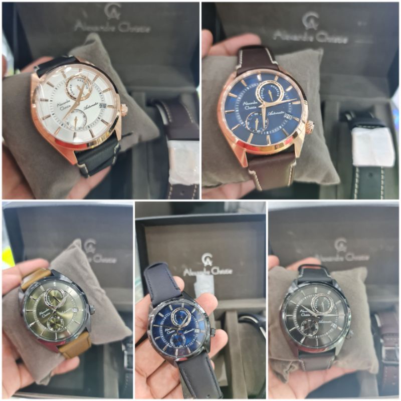 jam tangan alexandre christie ac3041 man automatic free leather 3041 original