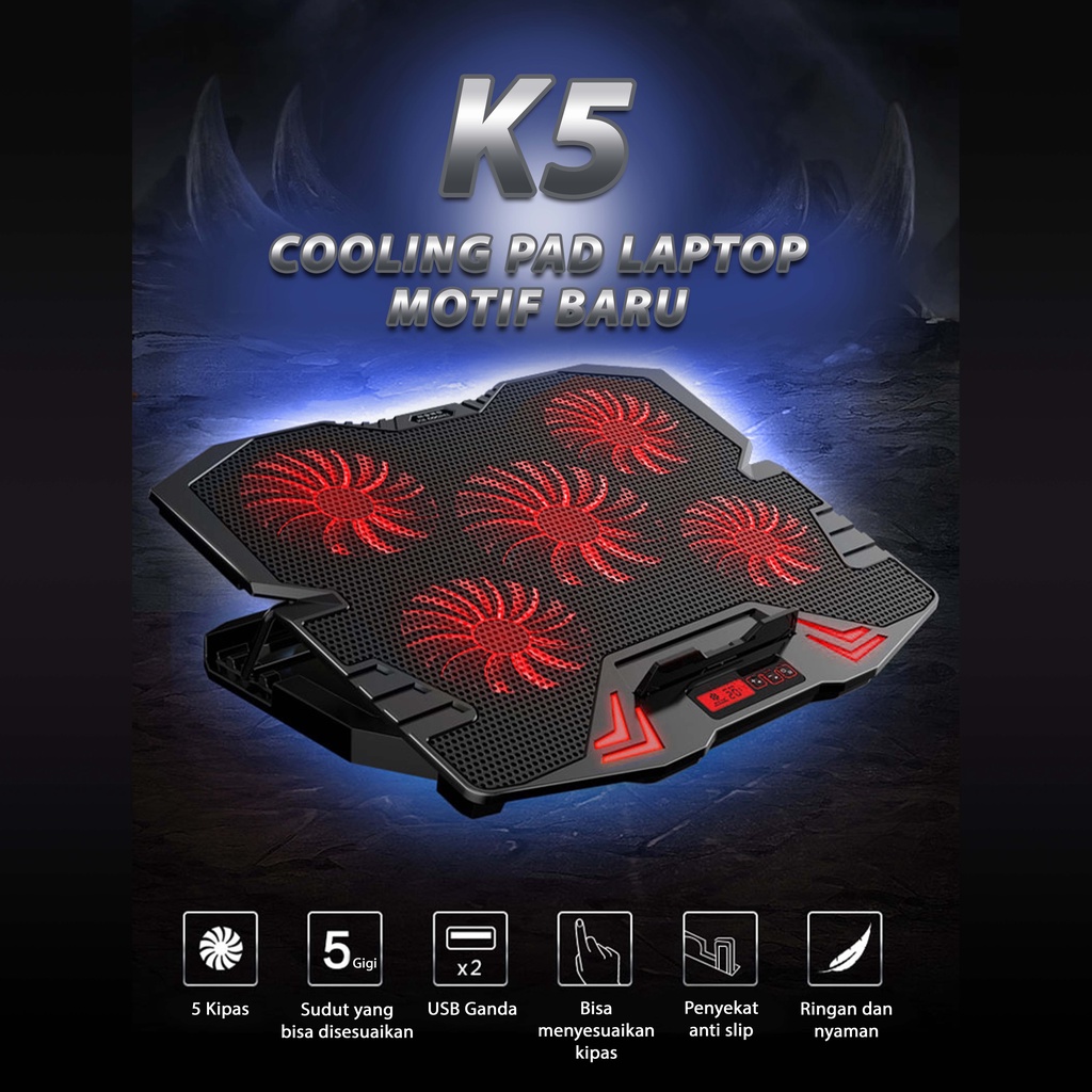 Cooling Pad Laptop 5 NAJU ICE FAN Kipas Laptop K5