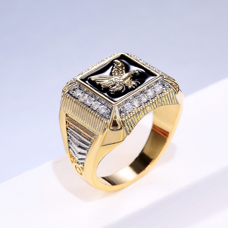 Cincin Desain Elang Fraternal Bahan Stainless Steel Ukuran 7-9 Untuk Pria