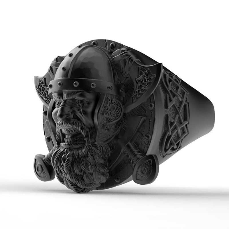 Black Fashion Titanium Steel Viking Double Axe Warrior Men's Punk Ring Jewelry