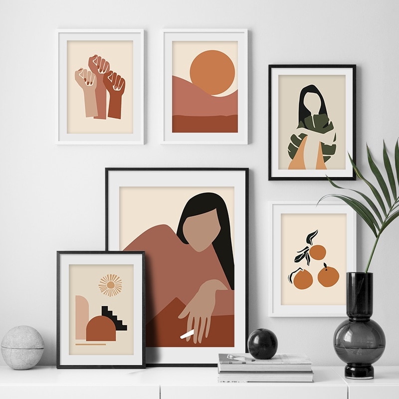 Abstract Girl Orange Vintage Scandinavian Wall Art Canvas Painting Nordic Poster Prints Wall Pictures Unframed Shopee Indonesia