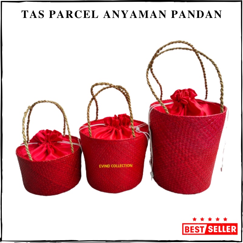 Tas Parcel Isi 1 Toples | 2 Toples | 3 Toples (Merah) Keranjang Hampers Anyaman Tas Hampers Lebaran