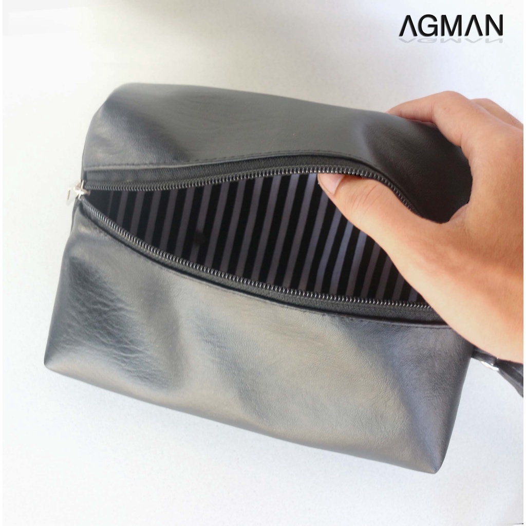 AGMAN Tas Tangan Clutch Pria Wanita Waterproof  Kulit Warna Hitam Variasi 1509 Keren