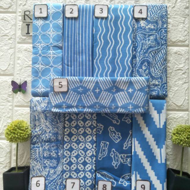 Kain batik cap garutan satu warna pastel, warna biru, biru muda