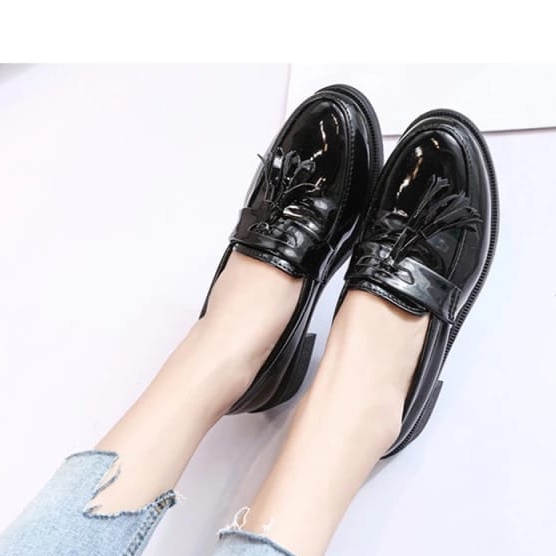 fakhrieshop- SEPATU WANITA '' KISSY '' LOAFER BLACK GLOSY PREMIUM 908