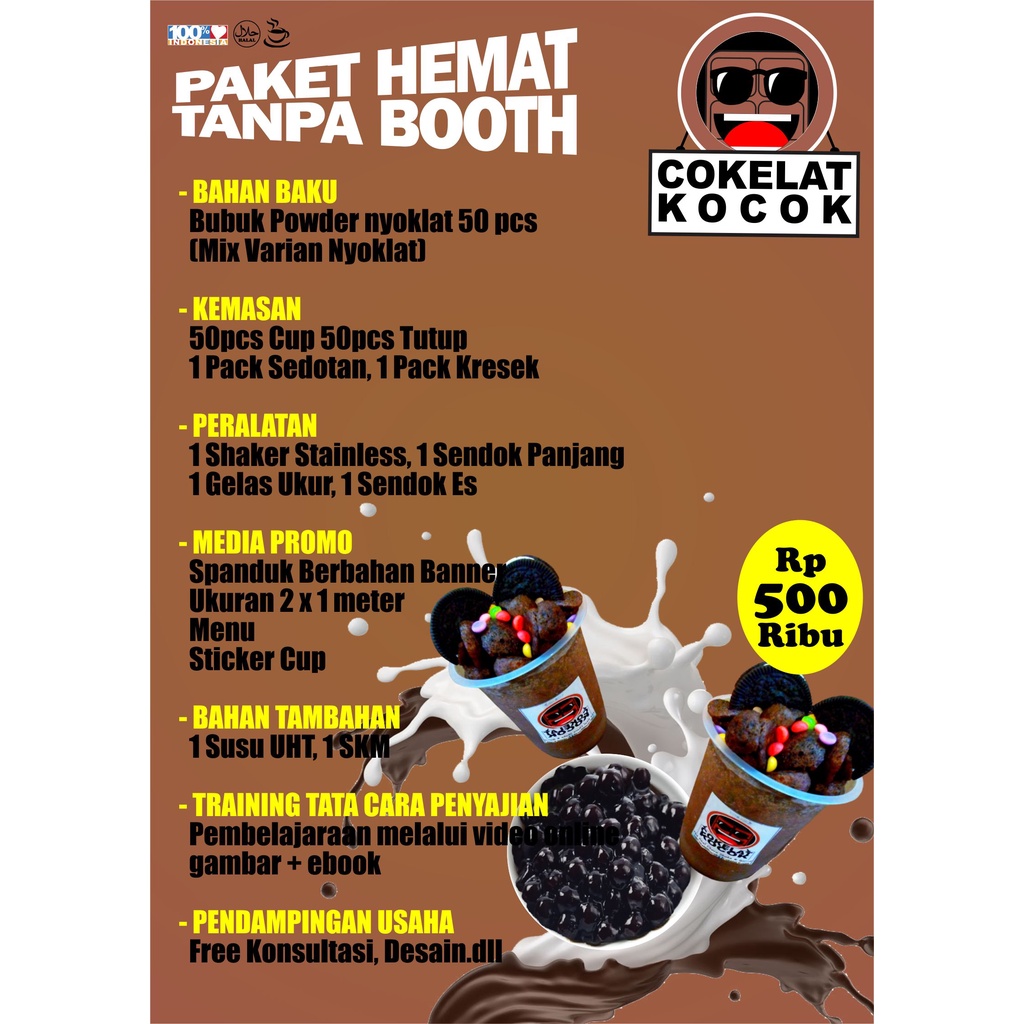 Paket Usaha Lengkap Hemat Franchise Tanpa Booth Minuman Es Coklat bisa Custom nama merk sendiri