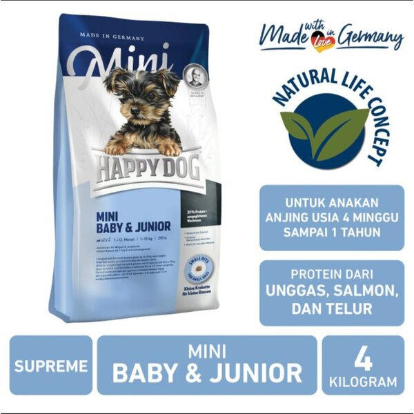 Happy Dog Supreme Mini Baby &amp; Junior Food 4kg Makanan Anak Anjing 4 kg