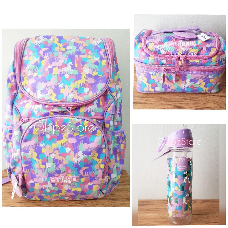 SMIGGLE - Illusion Backpack Tas Bottle Botol Lunchbox Set (Unicorn)