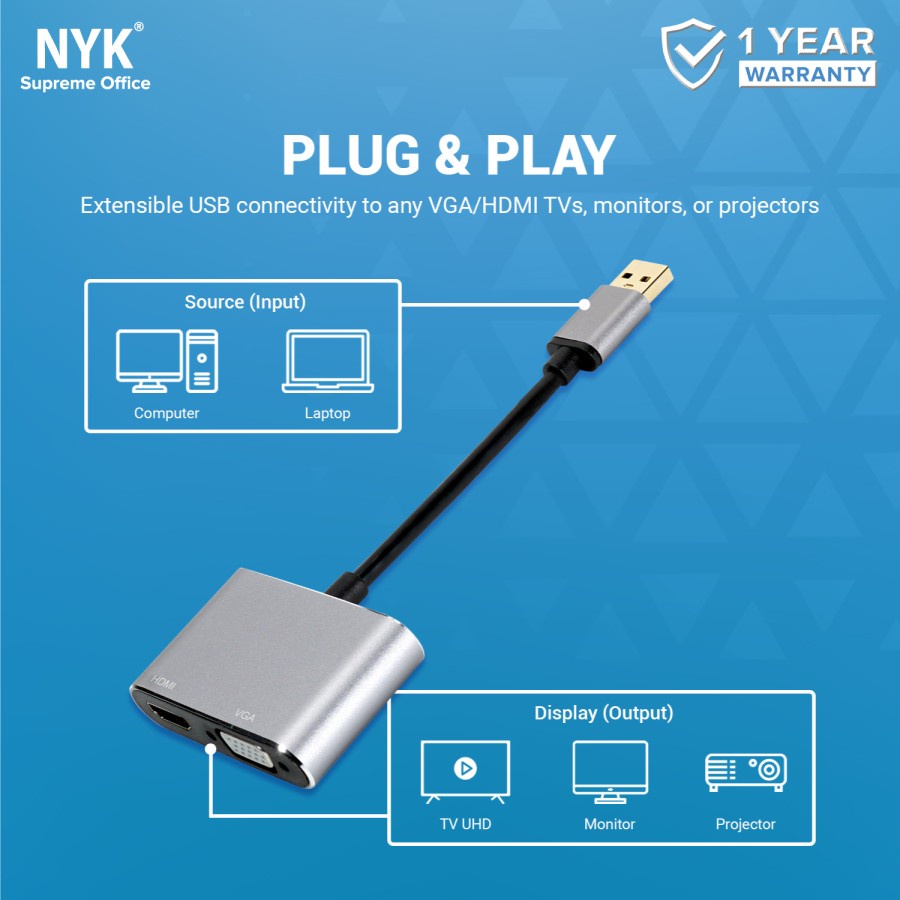 Kabel Converter USB 3.0 TO VGA HDMI 1920p 2 in 1 Super Speed