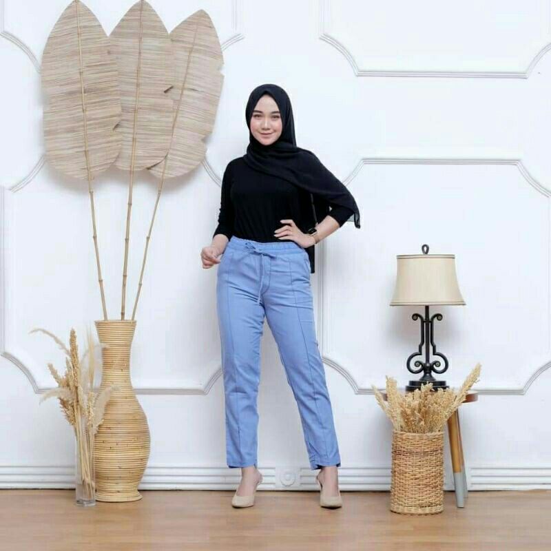Jeans kulot wanita masa kini - all size - pinggang karet - tali depan - bahan  grey-baggy pants
