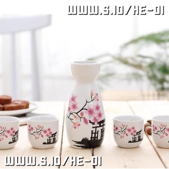 Ceramic Sake Bottle Cup Set - Paket Cangkir Botol Keramik- Gelas sake - sakura