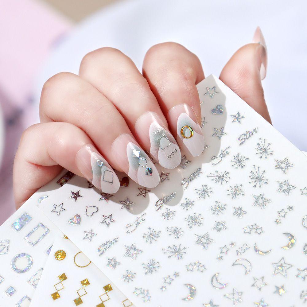 [POPULAR] DIY 3D Nail Stickers Women Girls Manicure Golden Silver Laser Beauty Nail Art Decoration Fashion Gifts Moon Star Design/Multicolor