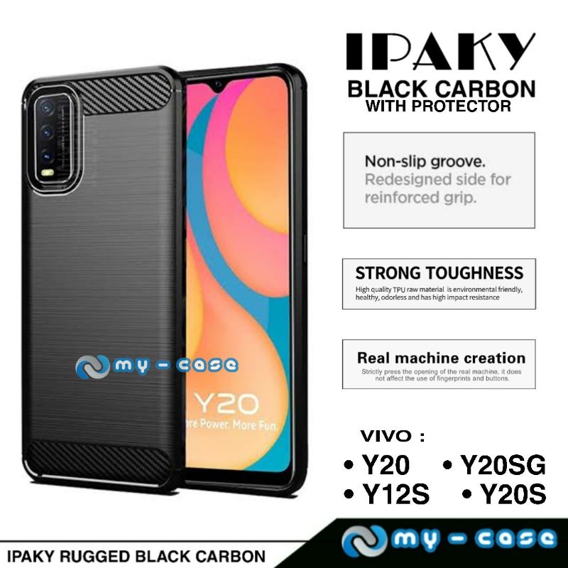 Soft Case Vivo Y12S/Y20/Y20SG/Y20S Case Rugged Ipaky Black Carbon