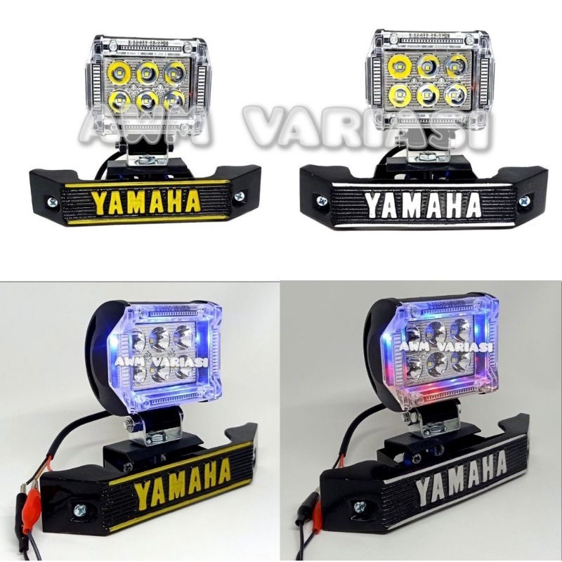 (PAKET)Lampu Depan LED 6,18,24 mata Red + Blue Plus Breket Kumis Motor Yamaha RX - KING RX-Z &amp; RX + Special