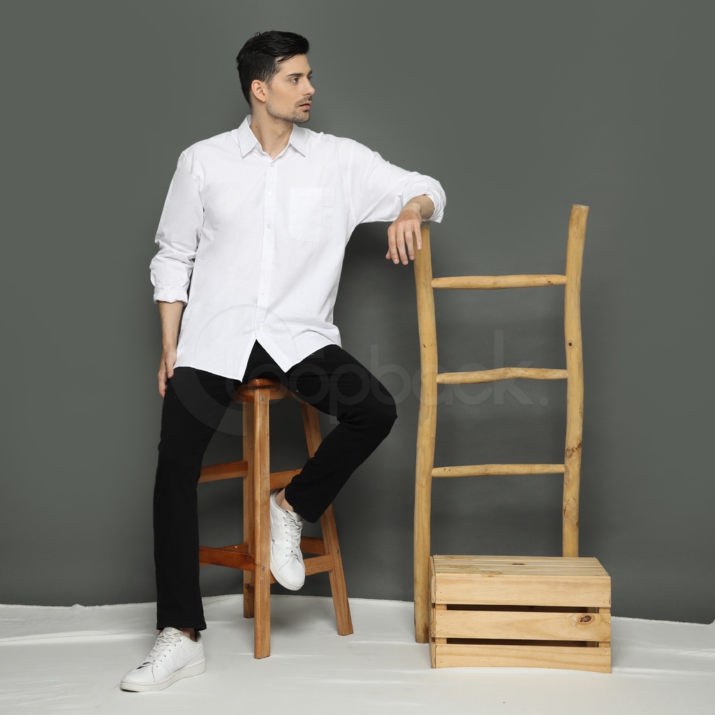 Kemeja Pria Lengan Panjang | Kemeja Polos Bertekstur Garis Regular Fit