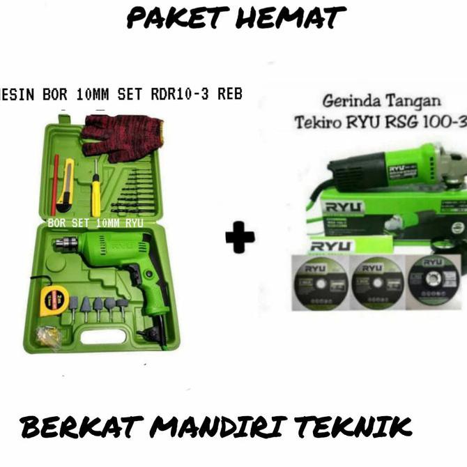 PAKET MESIN BOR 10MM SET+GERINDA RYU