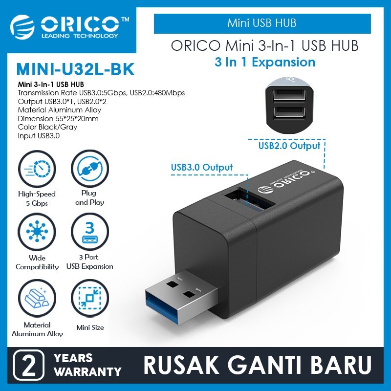 USB Hub 3 in 1 ORICO Mini-U32L 3 Ports USB 3.0 USB 2.0 Aluminium